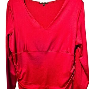 Women's Vibrant Red V-Neck Blouse
